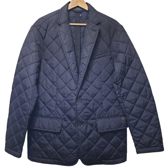 POLO RALPH LAUREN Men's Medium Quilted Blazer Blue w/ Suede Elbow Patches - Picture 1 of 16